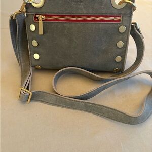 Hammitt Gray Crossbody Bag with Gold and Red Accents
